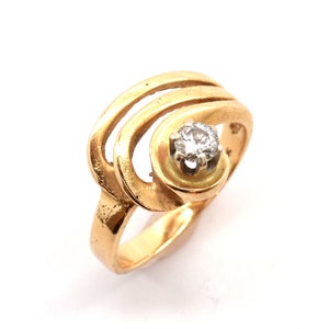 14K Solid Yellow Gold Natural Diamond Ring Vintage Estate Swirl Quarter Carat Nearly 4 Grams Size 5.75 April Birthstone Holiday Gift