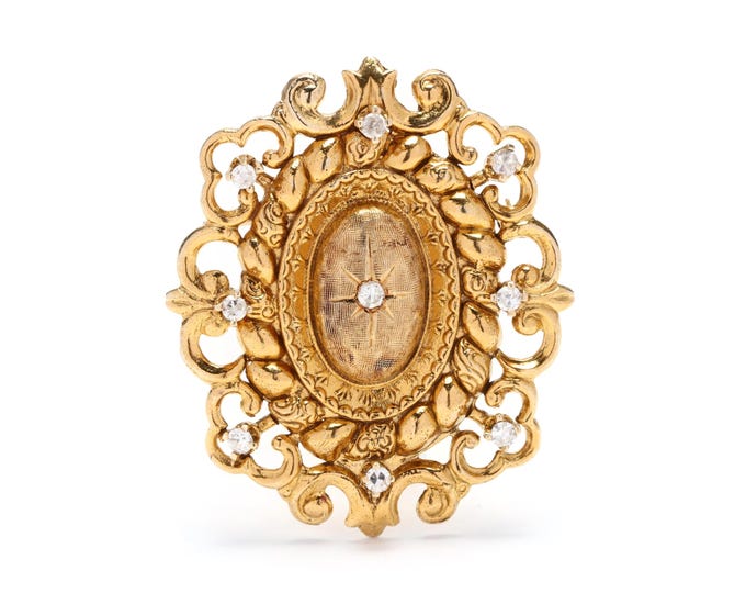 Vintage 14K Yellow Gold Diamond Brooch Pendant – Oval Dome Estate Jewelry