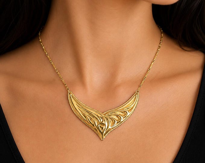 Estate 18K Solid Gold Bib Necklace, Signed Fasino, 16 Inch