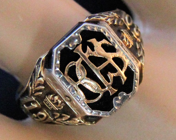 Estate 14K Solid Yellow and White Gold 1930 Binghamton NY Central High School Class Ring 6.37 Grams Size 6.5 Holiday Gift