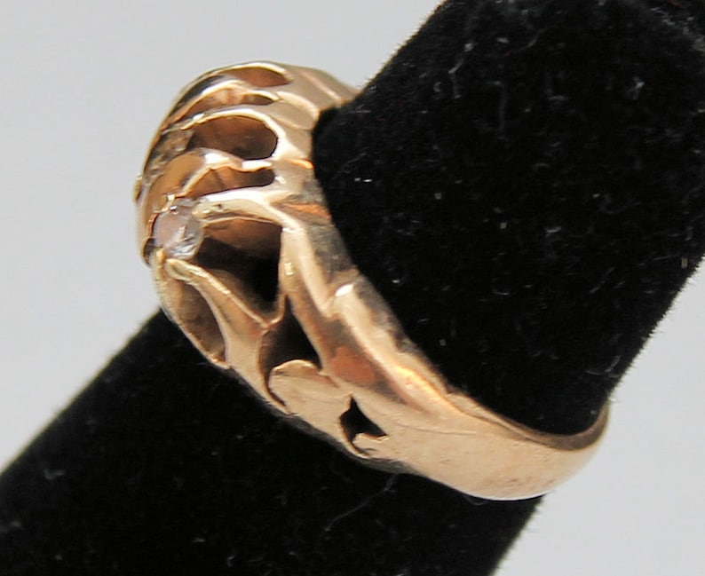 Estate 14K Yellow Gold Yellow and White Diamond Dome Ring 4 Grams .25 Carat Total Weight Size 1.75 Wedding