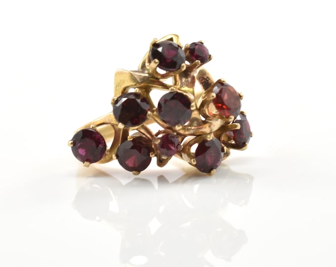 Estate Garnet Ring Vintage 14K Solid Yellow Gold Natural Garnets Cluster Ring January Birthstone Size 5.75 Holiday Gift