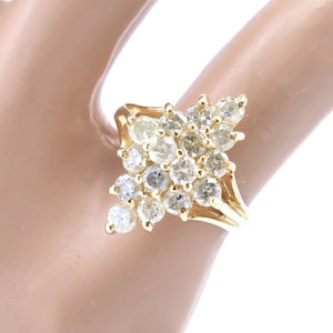 Estate Diamond Ring Vintage 14K Solid Yellow Gold Natural Diamonds Cluster Nearly 2 Carats Total Weight Size 5.5 Holiday Gift