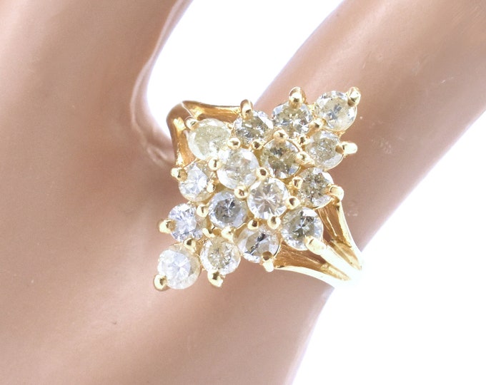Estate Diamond Ring Vintage 14K Solid Yellow Gold Natural Diamonds Cluster Nearly 2 Carats Total Weight Size 5.5 Holiday Gift