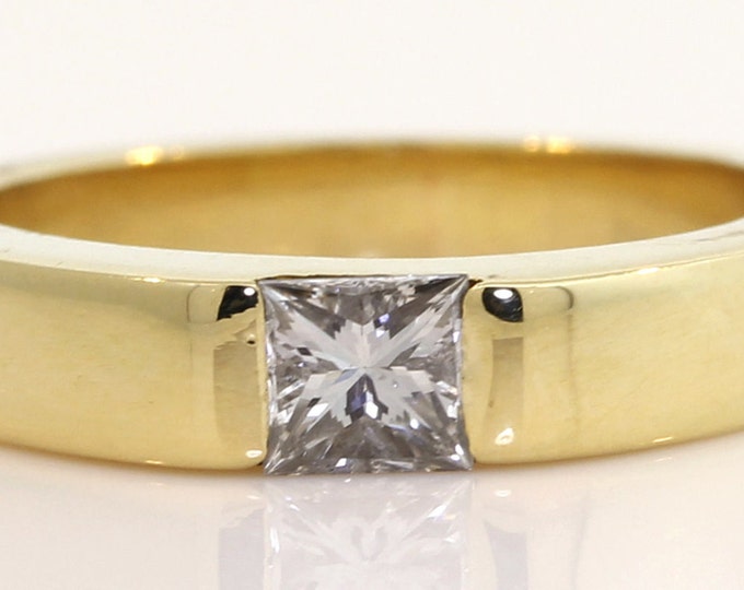 Estate 14K Yellow Gold Genuine .54 Carat Princess Cut Diamond Solitaire Engagement Wedding Ring 4.21 Grams Size 5 Holiday Gift