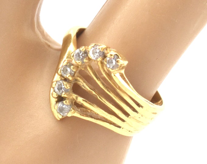 Estate Diamond Ring Vintage 14K Solid Yellow Gold Natural Diamonds Wave Nearly Quarter Carat Total Weight Size 4.5 Holiday Gift