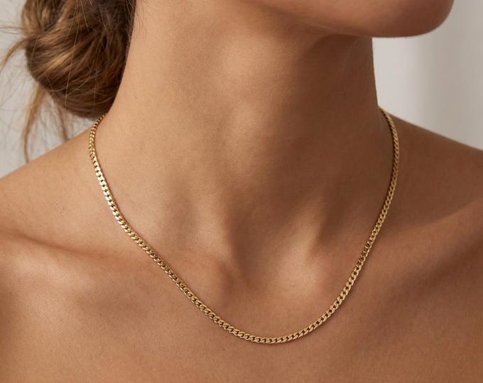Estate Gold Necklace Vintage 14K Solid Yellow Gold Serpentine Chain 15 3/8 Inches Long Made in Italy Holiday Gift