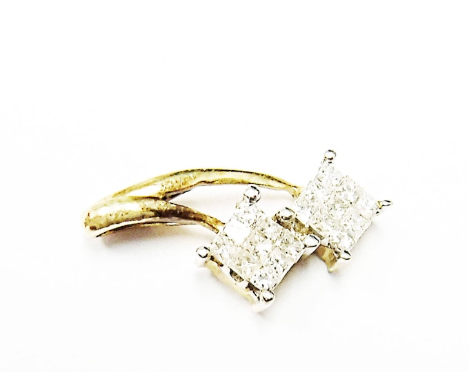 Estate 14K Solid Yellow Gold Slide Pendant 18 Princess Cut Diamonds .36 Carats Total Weight CTW 1.31 Grams Signed Holiday Gift