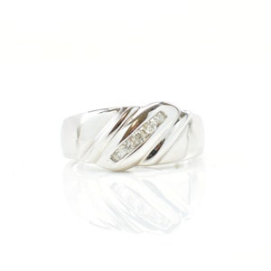 Estate Diamond Ring Vintage 10K Solid White Gold Natural Diamonds .145 Carat Total Weight Size 10.5 Holiday Gift