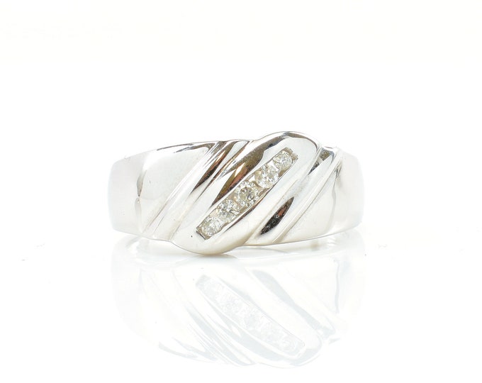 Estate Diamond Ring Vintage 10K Solid White Gold Natural Diamonds .145 Carat Total Weight Size 10.5 Holiday Gift
