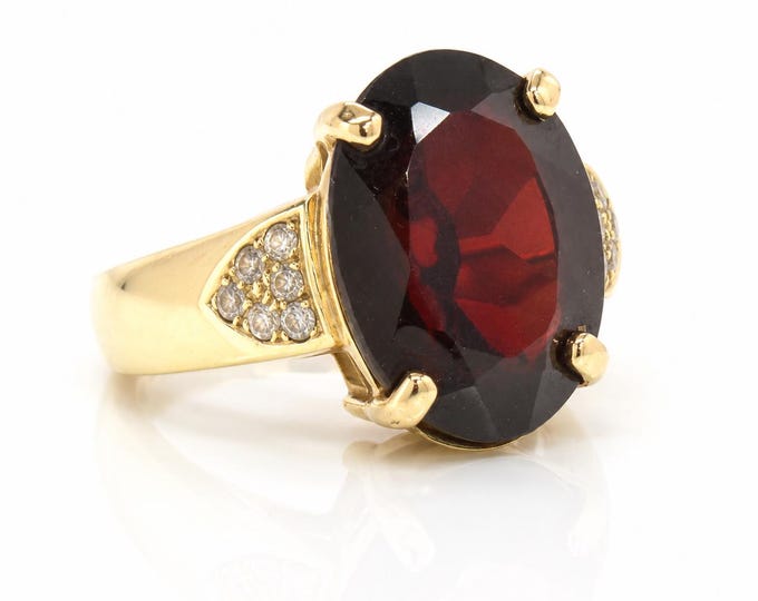Estate Garnet Diamond Ring, 14K Yellow Gold, Size 6