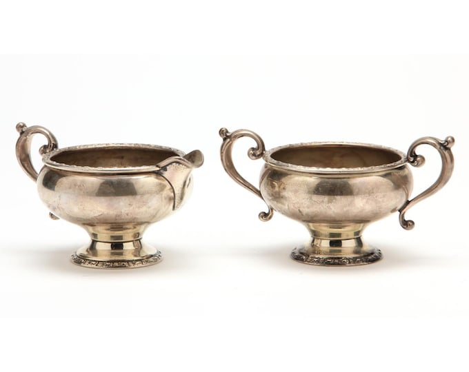 Estate Silver Cream and Sugar Vintage Frank M. Whiting Talisman Rose 925 Solid Sterling Silver Sugar & Creamer Pattern 772 1948 Holiday Gift
