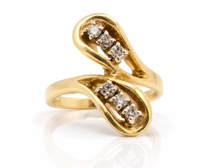 Vintage 14K Yellow Gold Diamond Bypass Ring, 0.25 Carat, Size 5.5