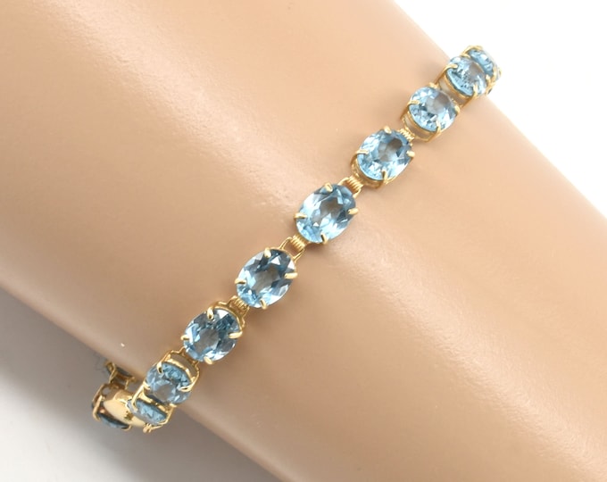 Estate Topaz Bracelet Vintage 14K Solid Yellow Gold Genuine Blue Topaz 7.75 Inches Long December Birthstone Holiday Gift