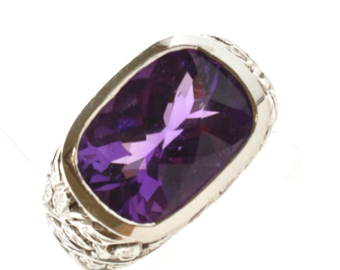 Estate Amethyst Ring Vintage 14K Solid White Gold Purple Amethyst Ring 5.5 Carats Size 5.75 February Birthstone Holiday Gift