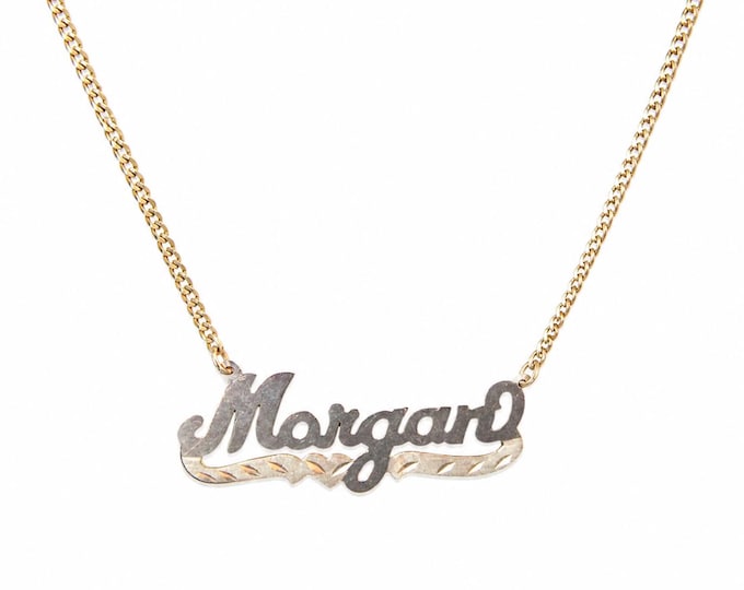 14K Gold 'Morgan' Name Necklace, Vintage Curb Chain, 24 Inch