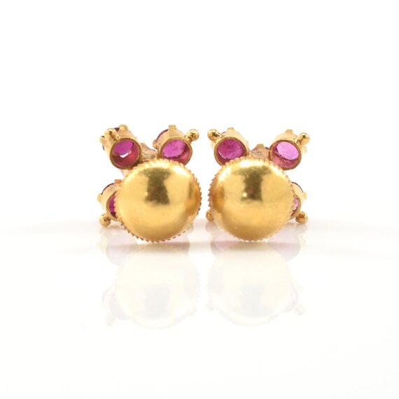 Estate Ruby Studs Vintage 18K Solid Yellow Gold N… - image 4