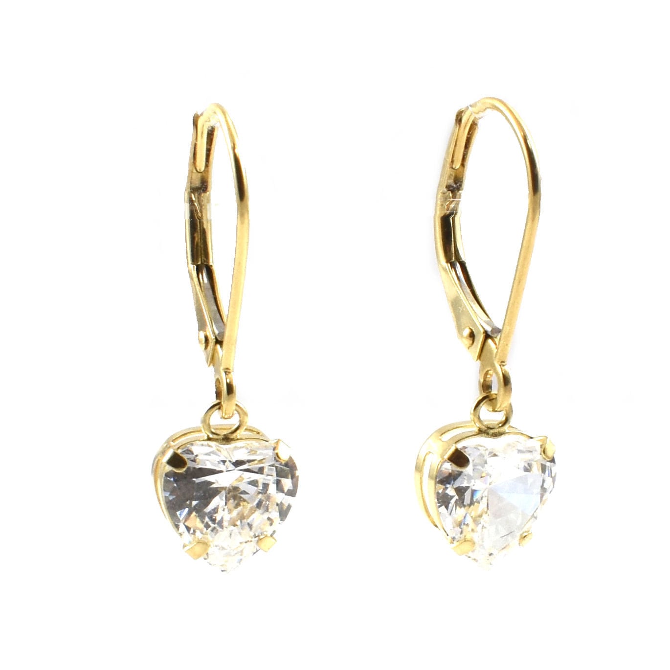 14K Solid Yellow Gold Cubic Zirconia Earrings Vintage Estate Heart Cut Nearly 4 Carats Total Nearly 2 Grams Signed JCM Jacmel Christmas Gift