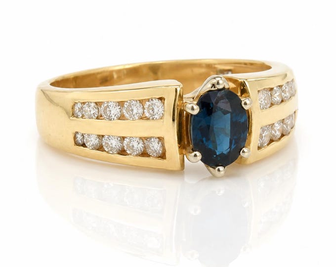 Estate 14K Yellow Gold Sapphire and Diamond Ring, Size 7.75
