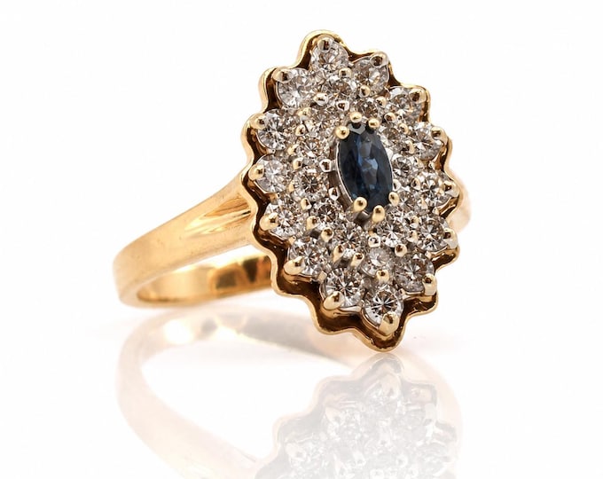 14K Yellow Gold Marquise Sapphire Diamond Ring – Estate Jewelry Size 6.5