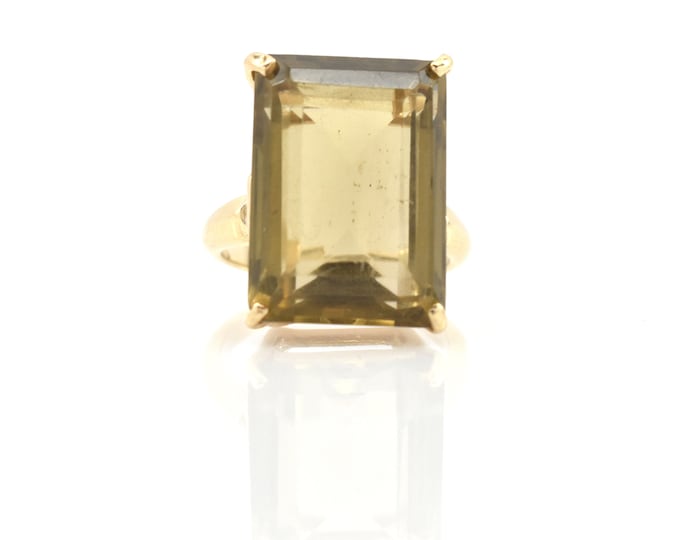 Estate Quartz Ring Vintage 14K Solid Yellow Gold Natural Smoky Quartz 11.5 Carats Emerald Cut Size 5.5 Holiday Gift's
