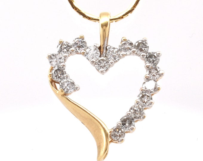 10K Solid Yellow Gold Natural Diamonds Pendant Vintage Estate Open Heart Over 1 Carat Total Weight Nearly 3 Grams Holiday Gift