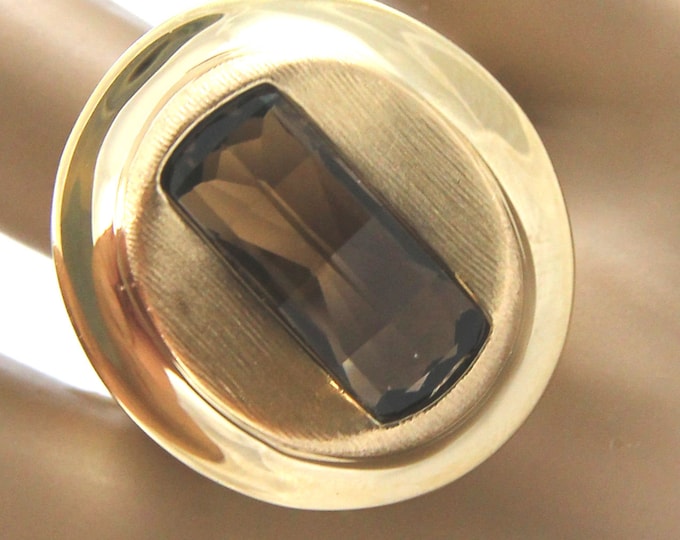 14K Solid Yellow Gold Natural Smoky Quartz Ring Fancy Cut 3 Carats Vintage Estate Over 7 Grams Size 9 Holiday Gift