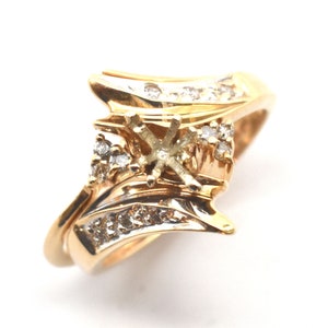 Estate Diamond Rings Vintage 14K Solid Yellow Gold Semi Mount Wrap Gift Ring Bridal Set .25 Carats Total Weight Size 5.5 Gift