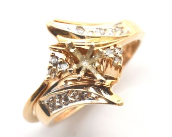 Estate Diamond Rings Vintage 14K Solid Yellow Gold Semi Mount Wrap Gift Ring Bridal Set .25 Carats Total Weight Size 5.5 Gift