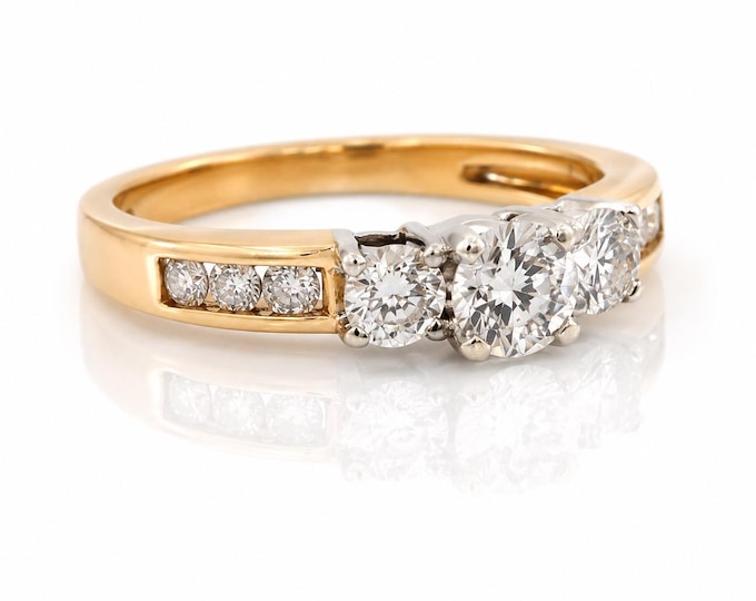 14K Yellow Gold Diamond Engagement Ring, Vintage Estate, 1.08 Carat, Size 5.5