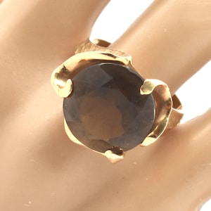 Estate Quartz Ring Vintage 14K Solid Yellow Gold Natural Smoky Quartz 11.34 Carats Size 9.25 Signed Strell Holiday Gift