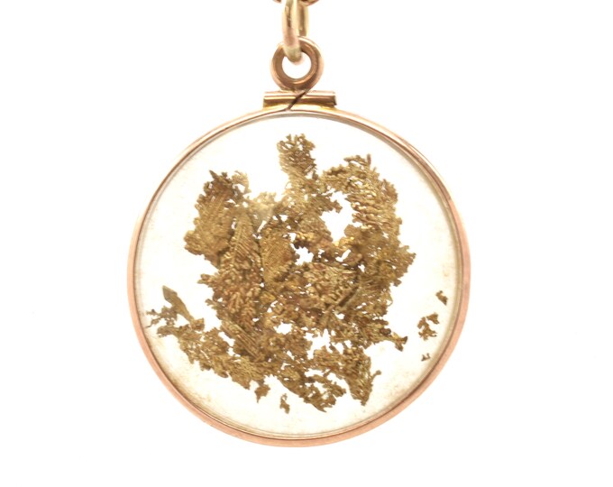 Estate Gold Pendant Vintage 10K Solid Yellow Gold 24K Flake Pendant Holiday Gift