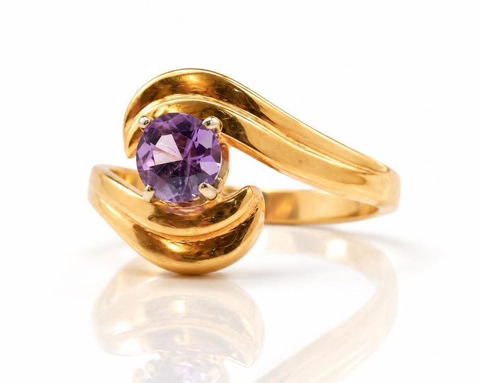 Vintage 14K Gold Amethyst Bypass Ring, February Birthstone Estate Jewelry