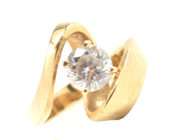 Estate Gold Ring Vintage 14K Solid Yellow Gold Cubic Zirconia Ribbon Swirl 1.61 Carats Size 6 Holiday Gift