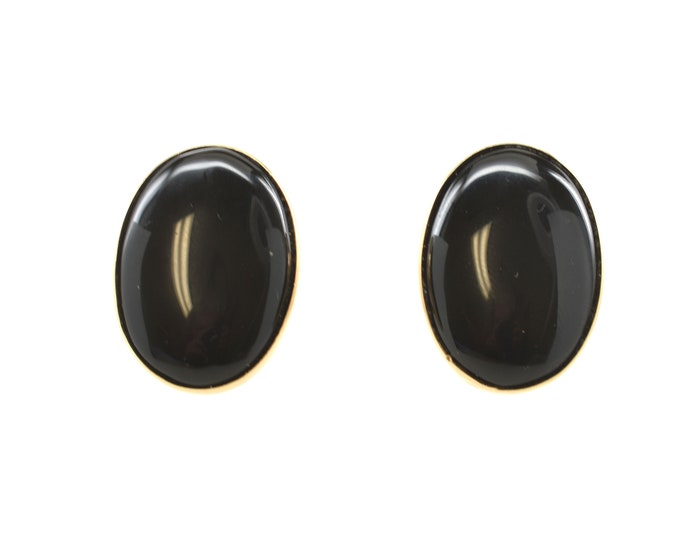 Estate Onyx Earrings Vintage 14K Solid Yellow Gold Natural Onyx Omega Studs Designs 46 Carats Career Holiday Gift