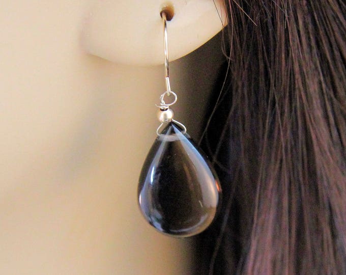 Estate Pair 14K Yellow Gold Smoky Quartz Cabochon Pear Cut Drop Dangle Earrings 12.16 Carats Total Weight CTW 3.6 Grams Holiday Gift