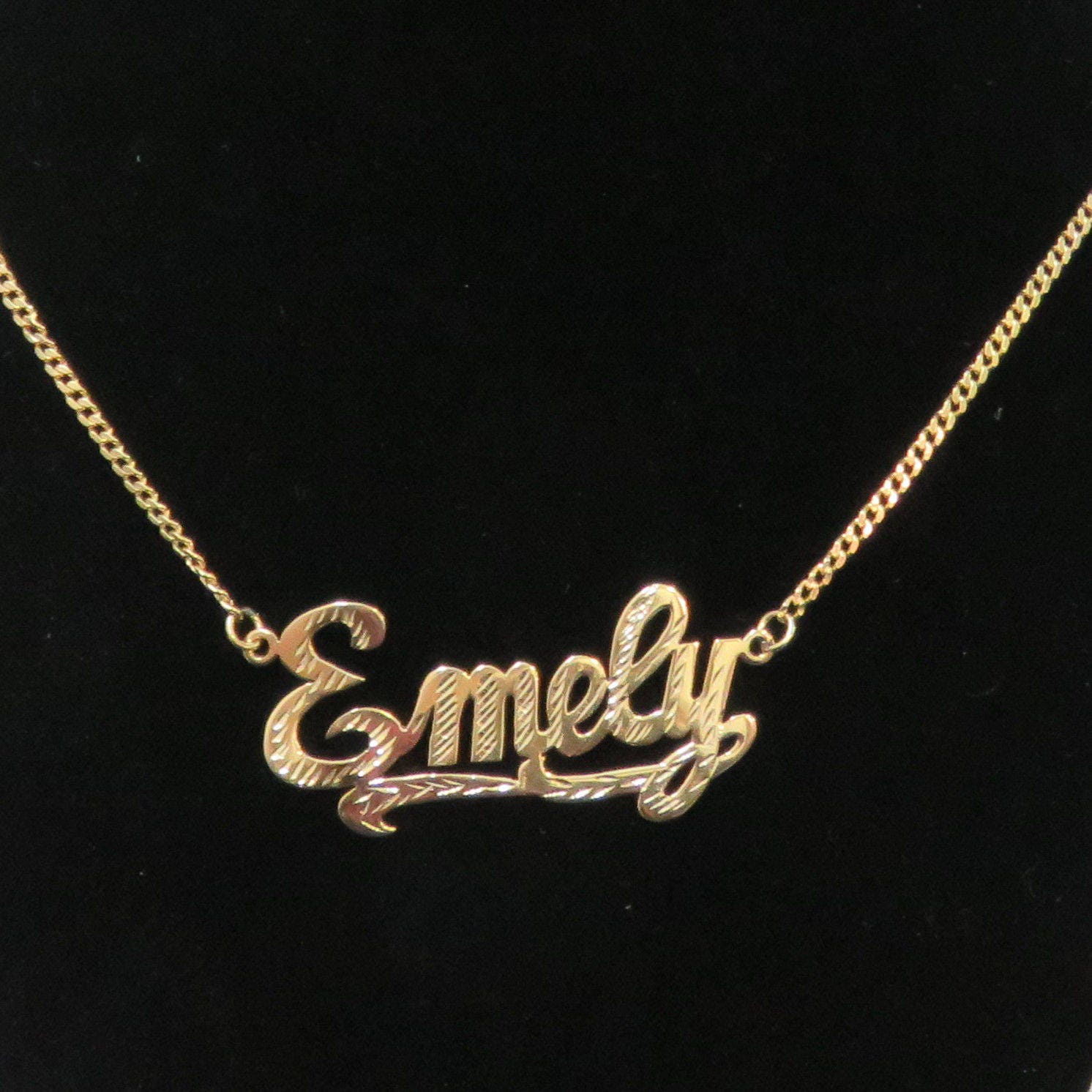 14K Solid Yellow Gold Emely Necklace Name Bib 20 Inches Long | Etsy