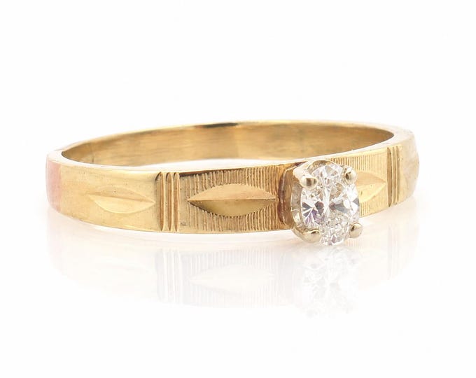 Vintage 14K Gold Oval Diamond Solitaire Ring Mid Century Estate, Size 7.5
