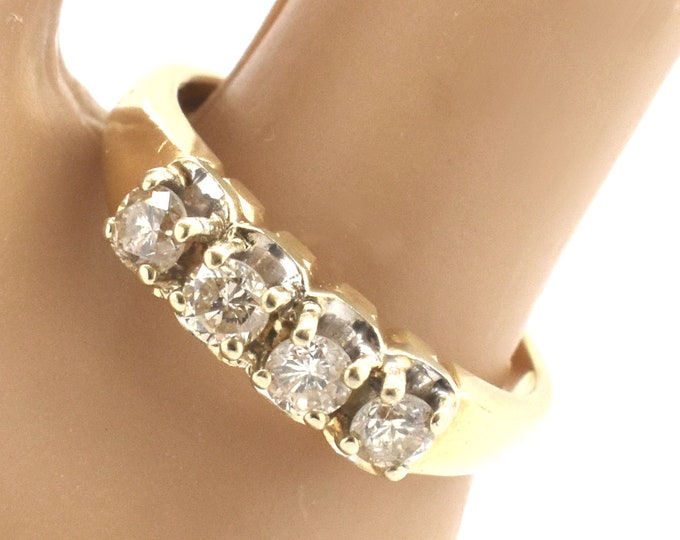 Estate Diamond Ring 14K Solid Yellow Gold Vintage Natural Diamonds Band Nearly Half Carat Total Weight Size 5.25 Holiday Gift