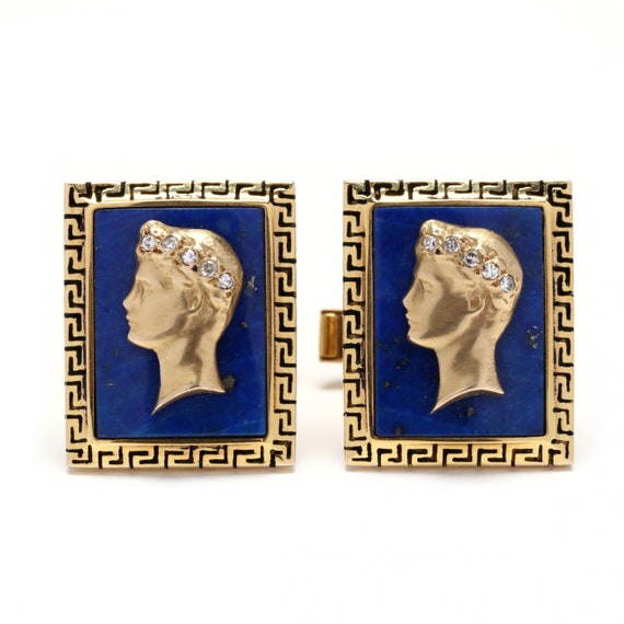 Estate Lapis Cufflinks Vintage 14K Solid Yellow G… - image 1