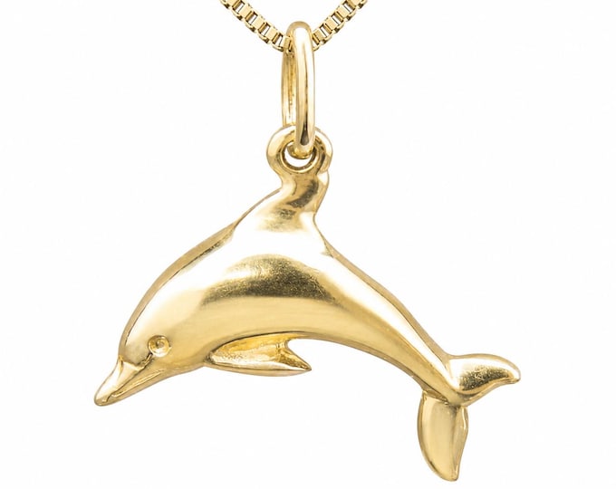 Vintage 14K Gold Dolphin Pendant Minimalist Ocean Animal Estate Jewelry Charm