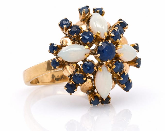 14K Gold Opal & Sapphire Ring, Size 5 – Estate Jewelry
