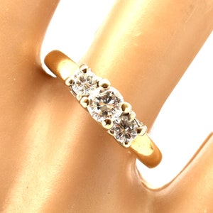 Estate Diamond Ring Vintage 14K Yellow Gold 3 Diamonds .76 Carats Total Weight Size 6.75 Holiday Gift