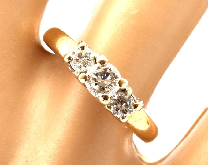 Estate Diamond Ring Vintage 14K Yellow Gold 3 Diamonds .76 Carats Total Weight Size 6.75 Holiday Gift