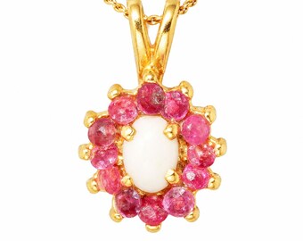 Vintage Gold Tone Spinel Pendant, Ruby Red & White Stone