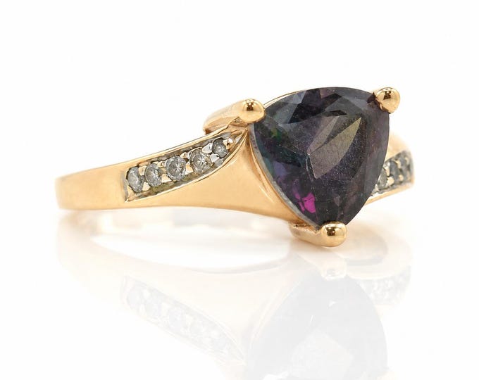 Vintage Mystic Topaz Trillion Ring, 14K Yellow Gold & Diamond Accent