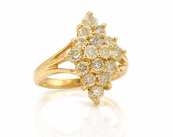 Vintage Diamond Cluster Ring, 14K Yellow Gold, 1.84 Carats, Size 5.5