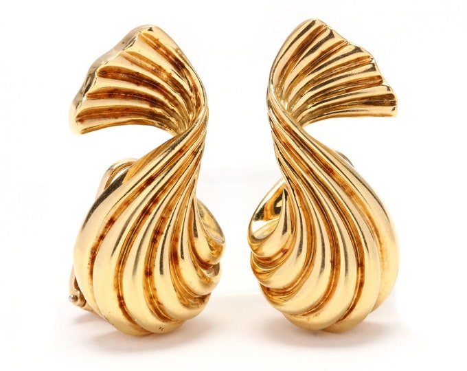 Spectacular Estate Earrings Vintage 18K Solid Yellow Gold Ear Clips Signed Judith Leiber Holiday Gift