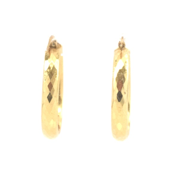 Estate Gold Hoops 14K Solid Yellow Gold Faceted H… - image 7