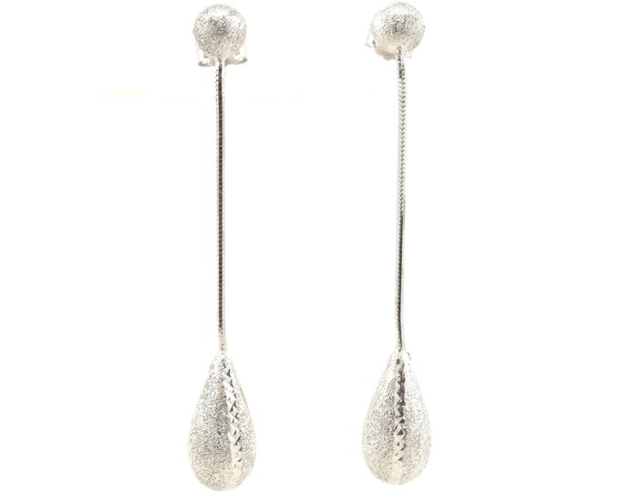 Estate Gold Earrings Vintage 14K Solid White Gold Drop Dangle Earrings Holiday Gift